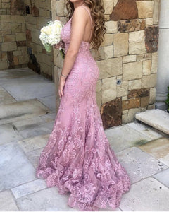 Dusty Pink Lace Prom Dress
