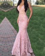 Cargar imagen en el visor de la galería, Rose Pink Lace Mermaid Prom Dress
