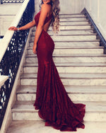Cargar imagen en el visor de la galería, Burgundy Lace Mermaid Prom Dresses Open Back
