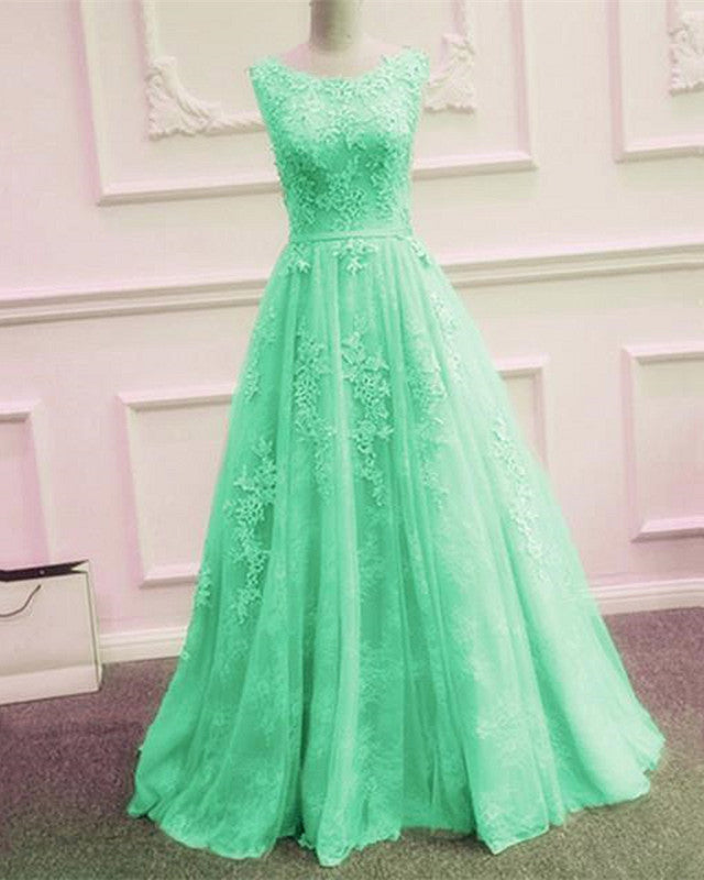 Tulle Evening Dresses Backless Prom Lace Appliques Gown