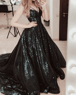 Afbeelding in Gallery-weergave laden, Black Sequin Prom Dresses 2020
