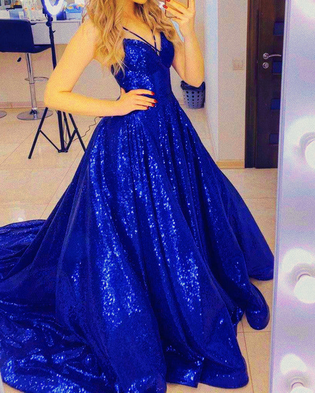 Royal Blue Sequin Prom Dresses 2020