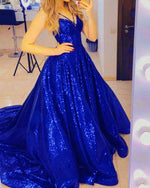 Afbeelding in Gallery-weergave laden, Royal Blue Sequin Prom Dresses 2020
