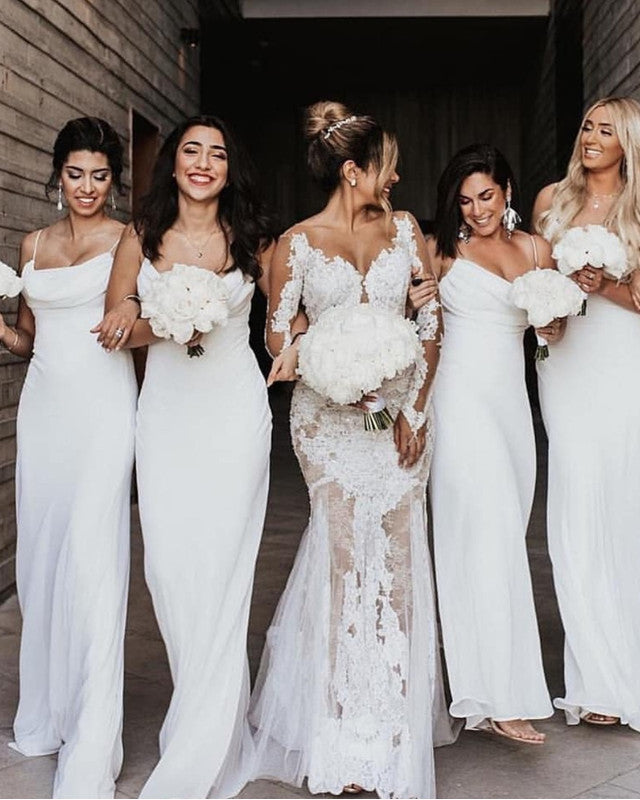 White Bridesmaid Dresses Long