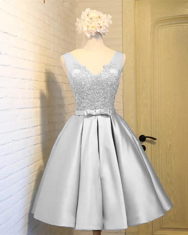 Elegant Silver Satin Homecoming Dresses 2019