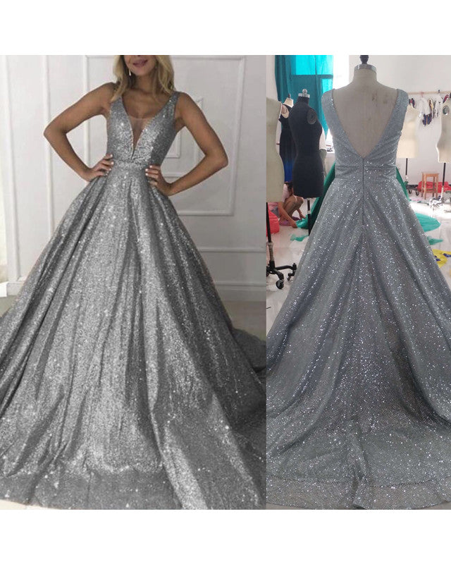 Silver Sequin Prom Dresses Ball Gown 2020