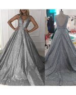 Load image into Gallery viewer, Silver Sequin Prom Dresses Ball Gown 2020
