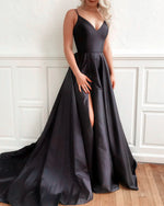 Load image into Gallery viewer, Black Prom Dresses With Slit
