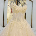 Load image into Gallery viewer, Lace And Crystal Beaded Sweetheart See Through Wedding Dresses Ball Gowns

