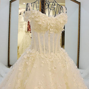 Lace And Crystal Beaded Sweetheart See Through Wedding Dresses Ball Gowns