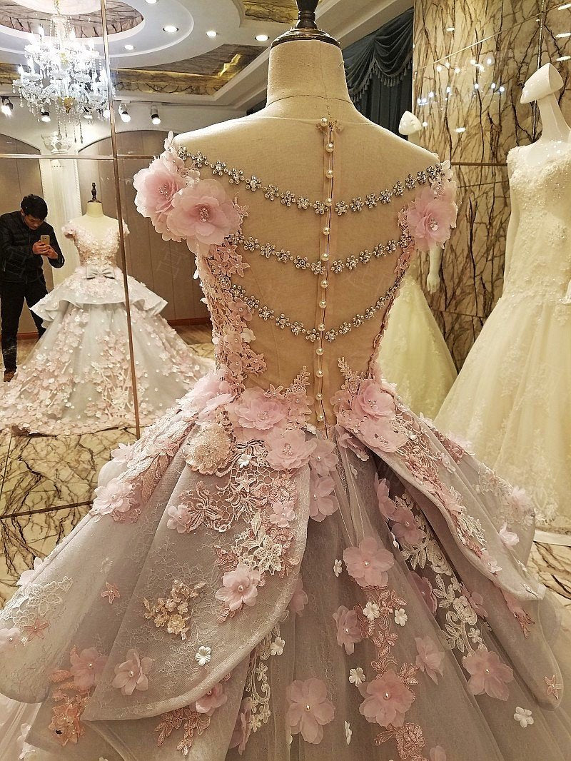 Vintage Floral Lace Flower Wedding Dresses Ball Gowns 2017