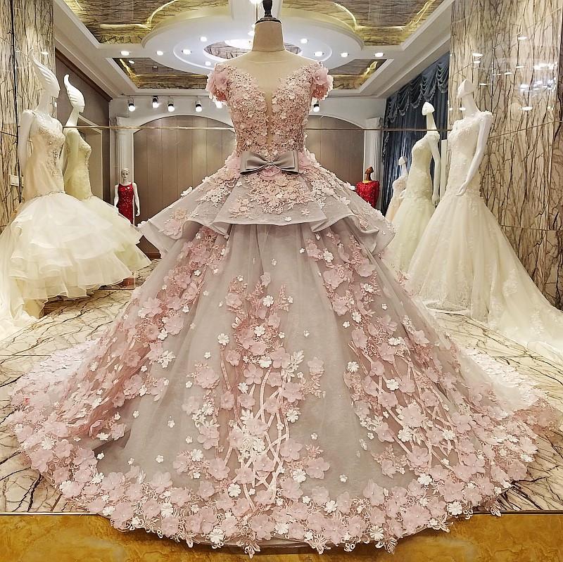 Vintage Floral Lace Flower Wedding Dresses Ball Gowns 2017