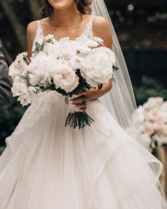 A Line Ruffles Tulle Wedding Dresses Lace Appliques