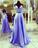 Afbeelding in Gallery-weergave laden, Two Piece Prom Dresses Satin Floor Length Bow Back
