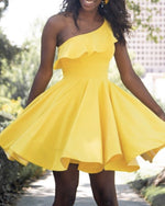 Load image into Gallery viewer, Yellow Homecoming Dresses One Shoulder
