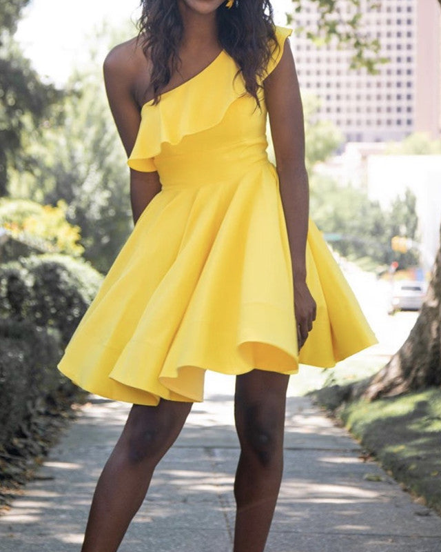 Short Prom Dresses Yellow One Shoulder