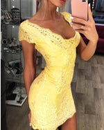 Cargar imagen en el visor de la galería, Yellow Lace Homecoming Dresses
