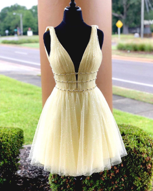 Yellow Sequin Tulle Homecoming Dresses 2019