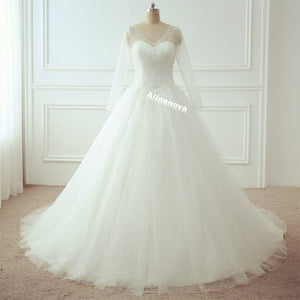 Bling Bling Long Sleeves Wedding Dresses Ball Gowns With Pearl And Sequins Beaded
