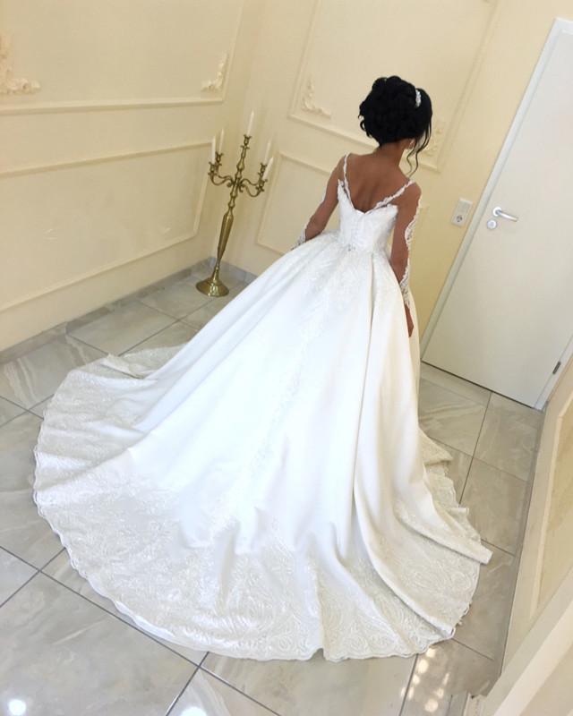Backless Wedding Long Sleeve Ball Gown Dresses