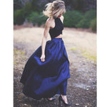 Cargar imagen en el visor de la galería, black crop top taffeta ball gowns prom dresses two pieces
