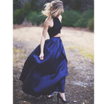 Afbeelding in Gallery-weergave laden, black crop top taffeta ball gowns prom dresses two pieces

