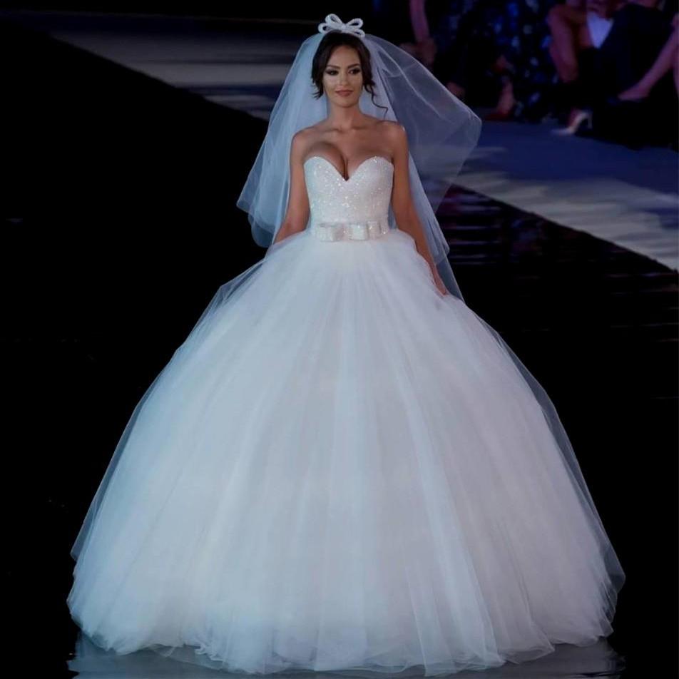Bling Bling Sequin Beaded Sweetheart Bow Sashes Tulle Ball Gown Wedding Dresses
