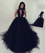 Load image into Gallery viewer, Sexy Halter Top Tulle Ballgowns Prom Dresses 2018 Backless Evening Gowns
