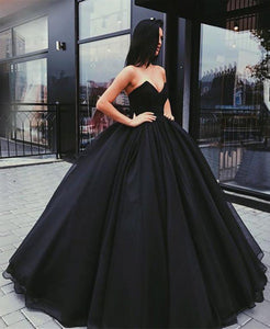 Strapless Bodice Corset Black Organza Ball Gowns Wedding Dresses