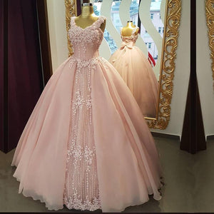 Spaghetti Straps V Neck Pink Tulle Wedding Dresses Ball Gowns 2017