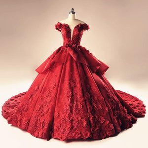 Illusion Neckline Cap Sleeves Floral Lace Ball Gowns Wedding Dresses 2018