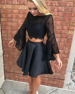 Load image into Gallery viewer, Long-Sleeves-Homecoming-Dresses-Black-Prom-Dress-Two-Piece
