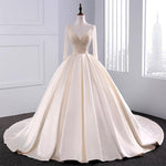 Afbeelding in Gallery-weergave laden, Sequins Beaded V Neck Champagne Wedding Dresses Ball Gowns With Sleeves
