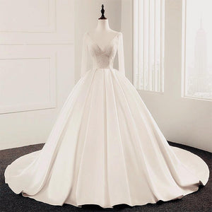 Sequins Beaded V Neck Champagne Wedding Dresses Ball Gowns With Sleeves