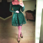 Load image into Gallery viewer, Emerald Green Lace Homecoming Dresses Long Sleeves Prom Short Dresses
