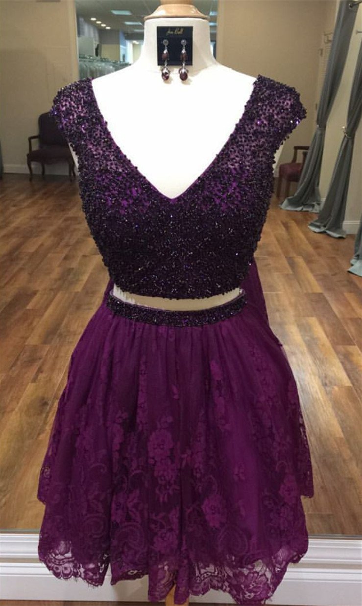Two Piece Homecoming Dresses Beaded Cap Sleeves