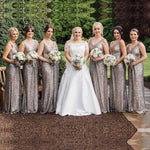 Load image into Gallery viewer, Gray Sequins V-neck Long Mermaid Bridesmaid Dresses
