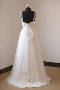 Illusion Neckline Lace Appliques Ivory Tulle Beach Wedding Dress 2022