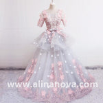Load image into Gallery viewer, Modest 3D Floral Lace Flowers Ball Gowns Wedding Dresses With Sleeves

