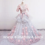 Cargar imagen en el visor de la galería, Modest 3D Floral Lace Flowers Ball Gowns Wedding Dresses With Sleeves
