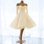 Afbeelding in Gallery-weergave laden, Short Satin Long Sleeves Off Shoulder Ruffles Skirt Wedding Dresses 2018
