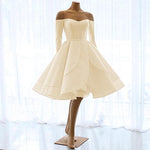 Cargar imagen en el visor de la galería, Short Satin Long Sleeves Off Shoulder Ruffles Skirt Wedding Dresses 2018
