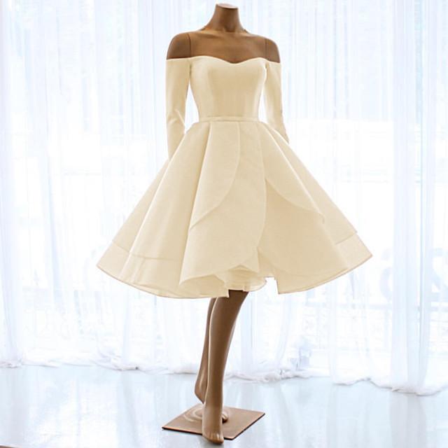 Short Satin Off Shoulder Ball Gowns Wedding Dresses 2018 Ruffles Skirt