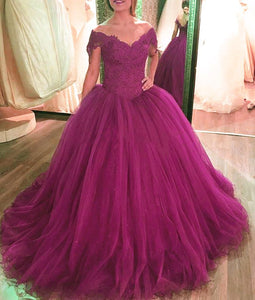 Burgundy Ball Gown Dresses Lace Off The Shoulder