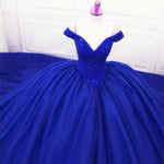 Load image into Gallery viewer, Off The Shoulder Tulle Royal Train Wedding Dresses Crystal Beaded
