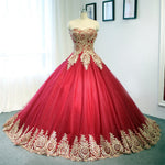 Load image into Gallery viewer, Gold-Lace-Quinceanera-Dresses
