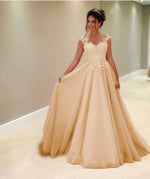Cargar imagen en el visor de la galería, Tulle Floor Length Prom Dresses Lace Appliques
