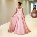 Cargar imagen en el visor de la galería, Tulle Floor Length Prom Dresses Lace Appliques
