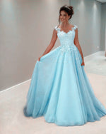 Cargar imagen en el visor de la galería, Tulle Floor Length Prom Dresses Lace Appliques
