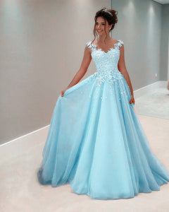 Tulle Floor Length Prom Dresses Lace Appliques